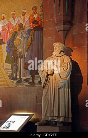 Géographie / voyage, Allemagne, Bade-Wurtemberg, Bretten, museum / Musées, Melanchthon chambre, vue de l'intérieur, Memorial Hall avec statue de réformateur Johannes Brenz, peinture murale, Additional-Rights Clearance-Info-Not-Available- Banque D'Images