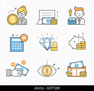 Ensemble d'icônes de ligne différents liés à l'économie et des finances Banque D'Images