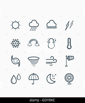 Ensemble d'icônes de ligne différentes liées à la météo Banque D'Images