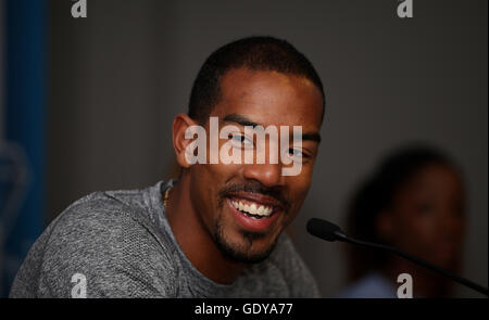 Christian Taylor parle au cours de la conférence de presse à l'hôtel Grange Tower Bridge Hotel, Londres. ASSOCIATION DE PRESSE Photo. Photo date : Jeudi 21 Juillet, 2016. Voir l'histoire de Londres. ATHLÉTISME PA Crédit photo doit se lire : Steven Paston/PA Wire. Banque D'Images