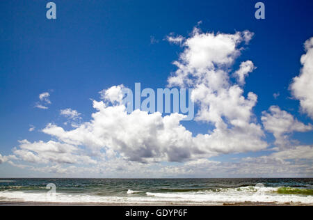 Fluffly cumulus au-dessus de l'océan Pacifique sur une plage près de Lincoln City, Oregon. Banque D'Images
