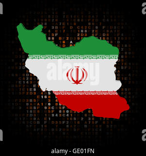 L'Iran carte drapeau sur code hex illustration Banque D'Images