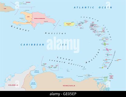 Carte vectorielle des États des Petites Antilles Illustration de Vecteur