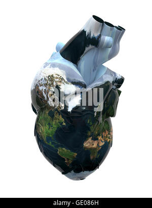 Coeur de l'homme organe dans la forme de la planète terre, 3d illustration. Éléments de cette image fournie par la NASA. Banque D'Images
