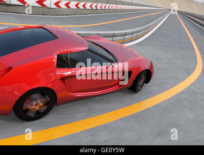 Voiture sport rouge sur l'autoroute. Le rendu 3D image. Banque D'Images