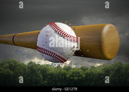 Illustration 3d d'une batte de base-ball Baseball brisant une Banque D'Images