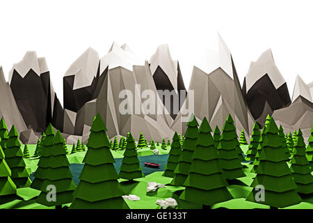 Illustration 3d d'un simple paysage low poly Banque D'Images