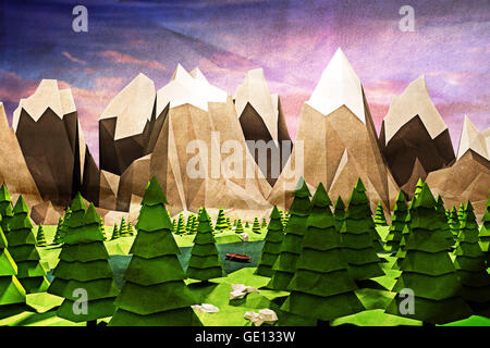 Illustration 3d d'un simple paysage low poly Banque D'Images