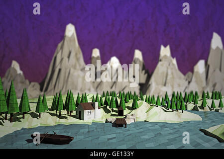 3d illustration d'un paysage poly bas Banque D'Images