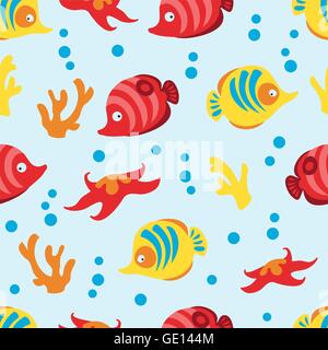 Modèle sans couture avec sea life sur fond bleu. Illustration de Vecteur