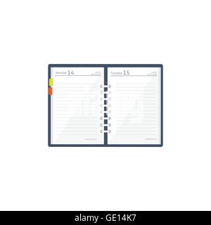 Ordinateur portable dans un style plat. Rappel, journal. Planificateur d'affaires. Brochure. Papier. Vector illustration. Illustration de Vecteur