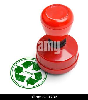 Recycler 100 % vert tampon de caoutchouc avec du stamper isolé sur fond blanc. Banque D'Images