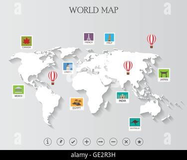 Carte du monde et des infographies éléments. peut être utilisé pour la mise en page, workflow, schéma de l'étape des options, éléments statistiques, web design. Illustration de Vecteur