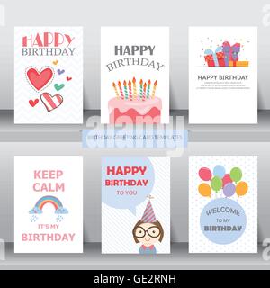 Anniversaire, fêtes, voeux de Noël et carte d'invitation. il y a des ballons, des boîtes-cadeaux, confetti, cup cake. vector illustrat Illustration de Vecteur