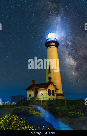 Millions d'étoiles et une Voie Lactée sur Pigeon Point Lighthouse Banque D'Images