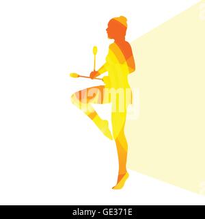 Gymnastique rythmique moderne jeune femme avec des clubs en acrobatie illustration silhouette vector background concept coloré fait Illustration de Vecteur