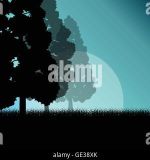 Les arbres forestiers sunrise paysage vector background illustration concept mystère Illustration de Vecteur