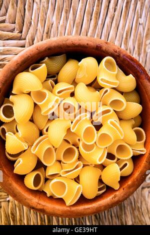 Coquilles de pâtes Conchiglie non cuits dans un bol Banque D'Images