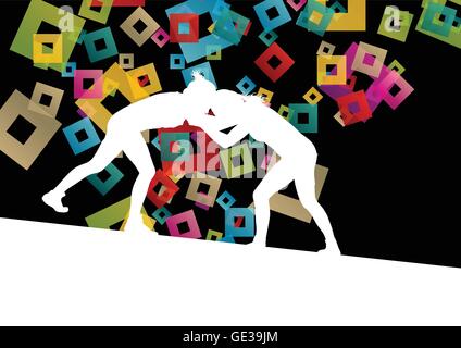 Romain grec les jeunes femmes actives de lutte sport silhouettes vector abstract background concept illustration Illustration de Vecteur