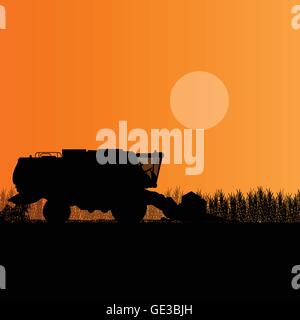 Moissonneuse-batteuse agricole dans le champ de céréales paysage agricole saisonnière illustration vecteur de fond de scène Illustration de Vecteur