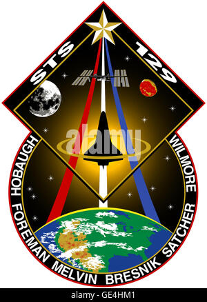 Lancement : 2:28 h HNE - 16 novembre 2009 Débarquement : 9:44 h HNE - 27 novembre 2009, au Centre spatial Kennedy, en Floride : la navette spatiale Atlantis Crew : Commandant Charles O. Hobaugh, pilote Barry E. "Butch" Wilmore, spécialistes de mission Leland D. Melvin, Michael J. Foreman, Randolph J. Bresnik, Robert L. Satcher Jr., et Nicole P. Stott Atlantis STS-129 mission a été la 31e vol dédié à l'ensemble de la station spatiale, de ravitaillement et d'entretien -- qui devrait aider à garder la station fournie dans l'avenir. www.nasa.gov/mission pages/shuttle/shuttlemissions/sts129... ( Http://www.nasa.gov/missi Banque D'Images