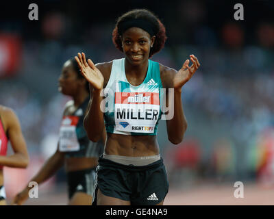 Bahamas' Shaunae Miller remporte le 400m femmes lors de la première journée de l'Muller jeux anniversaire au Stade Olympique, Queen Elizabeth Olympic Park, Londres. Photo date : vendredi 22 juillet 2016. Voir l'histoire de Londres. ATHLÉTISME PA Crédit photo doit se lire : Paul Harding/PA Wire. RESTRICTIONS : Editorial uniquement, à des fins commerciales, d'être approuvé par British Athlétisme. Appelez le  +44 (0)1158 447447 pour de plus amples informations. Banque D'Images