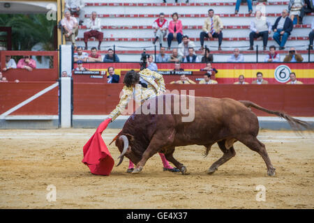 Jaen, Espagne - 17 octobre 2008 : Le torero espagnol Curro Diaz de la corrida avec la béquille dans l'Arène de Jaen, Espagne Banque D'Images