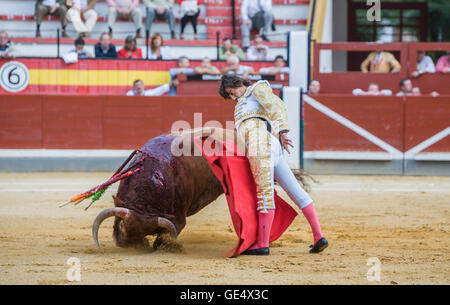 Jaen, Espagne - 17 octobre 2008 : Le torero espagnol Curro Diaz de la corrida avec la béquille dans l'Arène de Jaen, Espagne Banque D'Images