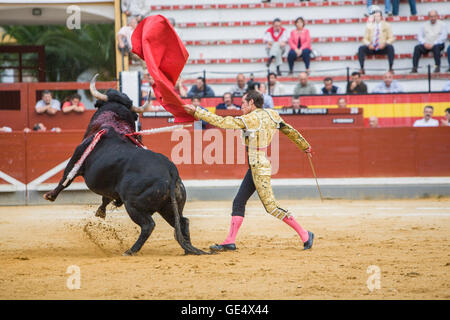 Jaen, Espagne - 17 octobre 2008 : torero espagnol Cesar Jimenez la corrida avec la béquille dans l'Arène de Jaen, Espagne Banque D'Images