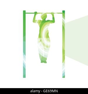 Homme sur pull-up bar fond vecteur illustration silhouette concept colorés faits de formes courbes transparent Illustration de Vecteur