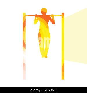 Homme sur pull-up bar fond vecteur illustration silhouette concept colorés faits de formes courbes transparent Illustration de Vecteur