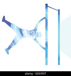 Homme sur pull-up bar fond vecteur illustration silhouette concept colorés faits de formes courbes transparent Illustration de Vecteur