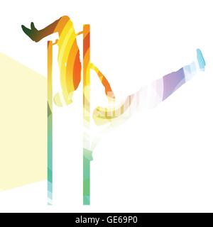 Homme sur pull-up bar fond vecteur illustration silhouette concept colorés faits de formes courbes transparent Illustration de Vecteur