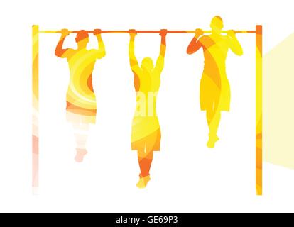 Homme sur pull-up bar fond vecteur illustration silhouette concept colorés faits de formes courbes transparent Illustration de Vecteur