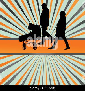 Famille et poussette de bébé vector background burst pour poster Illustration de Vecteur