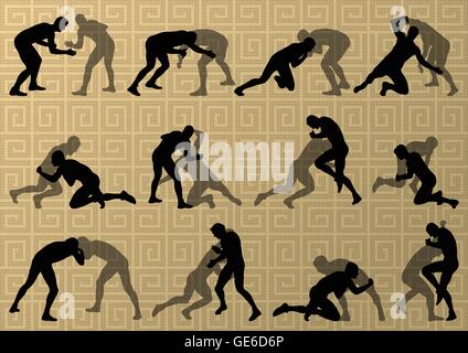 Romain grec actif lutte sport hommes silhouettes vector abstract background illustration Illustration de Vecteur