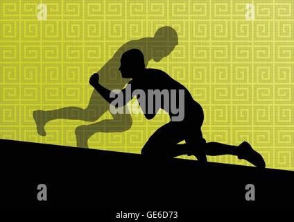 Romain grec actif lutte sport hommes silhouettes vector abstract background illustration Illustration de Vecteur