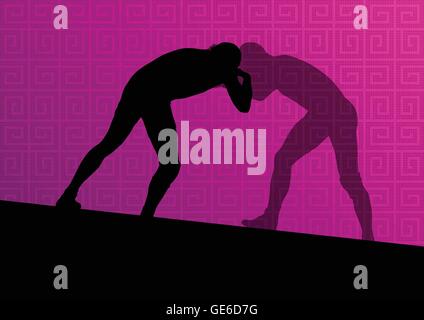 Romain grec actif lutte sport hommes silhouettes vector abstract background illustration Illustration de Vecteur