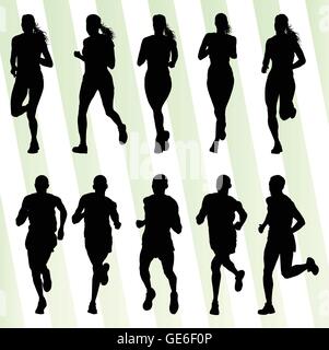 Les coureurs de marathon active silhouettes illustration détaillée Contexte collection vector set Illustration de Vecteur