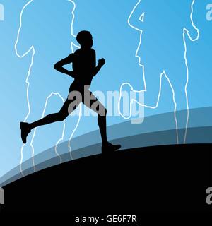 Coureur actif sportifs athlétisme running illustration Silhouettes vecteur d'arrière-plan Illustration de Vecteur