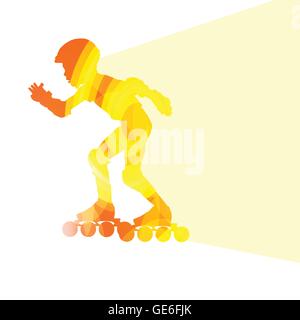 L'homme, portrait de la conduite avec des patins à roues alignées, vector background concept colorés faits de formes courbes transparent Illustration de Vecteur