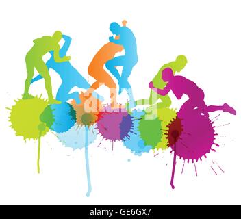 Romain grec actif lutte sport hommes silhouettes vector abstract background illustration concept avec éclaboussures de couleurs Illustration de Vecteur