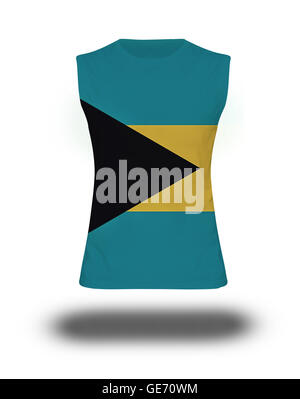 Athletic T-shirt avec drapeau Bahamas sur fond blanc et d'ombre Banque D'Images