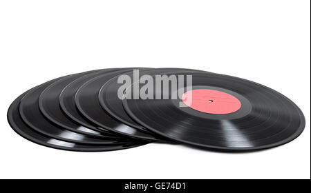 Pile de disques en vinyle isolé sur fond blanc avec clipping path Banque D'Images