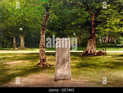 Le Rufus Stone, Winchester, Angleterre, qui marque l'endroit où le Roi Guillaume II aurait été tué par une flèche. Rufus Stone, New Forest, Winchester, Angleterre vers 1900 Banque D'Images