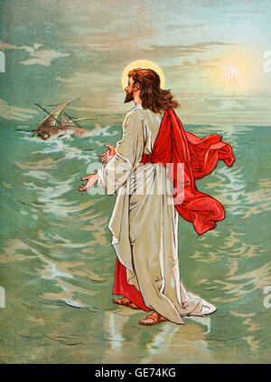 Jésus marchant sur les vagues. Banque D'Images