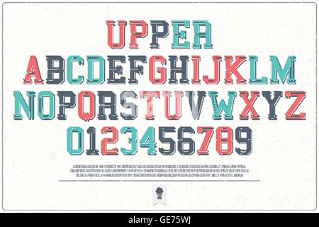 Ensemble de style classique, lettres de l'alphabet et des chiffres plus grunge paper texture. vector font modèle type rétro, caractères gras. Illustration de Vecteur