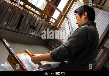 L'usine de fabrication du papier à Gokayama, au Japon où le papier washi Gokayama appelé le papier est fabriqué à partir d'un mélange des mûriers Banque D'Images