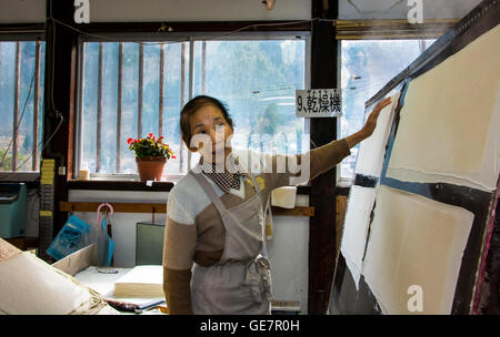 Techniques de fabrication de papier à Gokayama, Japon Banque D'Images