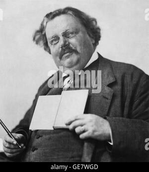 G.K. (Gilbert Keith Chesterton) (illustré c1912) est un auteur britannique, penseur, journaliste, critique d'art, théologien, débatteur et apologiste chrétien du début du xxe siècle. Un écrivain prolifique, il a publié près de 100 livres et plus de 4 000 articles de journaux et d'essais. Banque D'Images